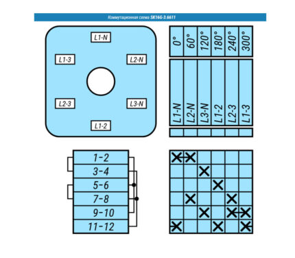 Переключатель SK16G-3.6611\P03 схема L1-N - L2-N - L3-N - L1-2 - L3-2 - L1-3